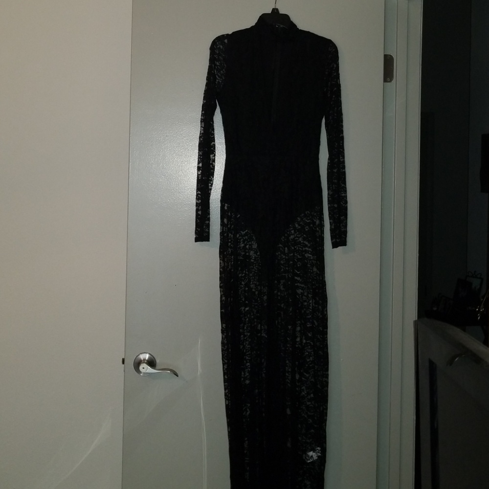 Nasty Gal long lace black dress